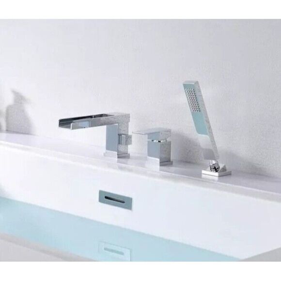 Sumerain Other - SUMERAIN Deck Mount Waterfall Roman Tub Faucet with Hand Shower Chrome S2148W-CH